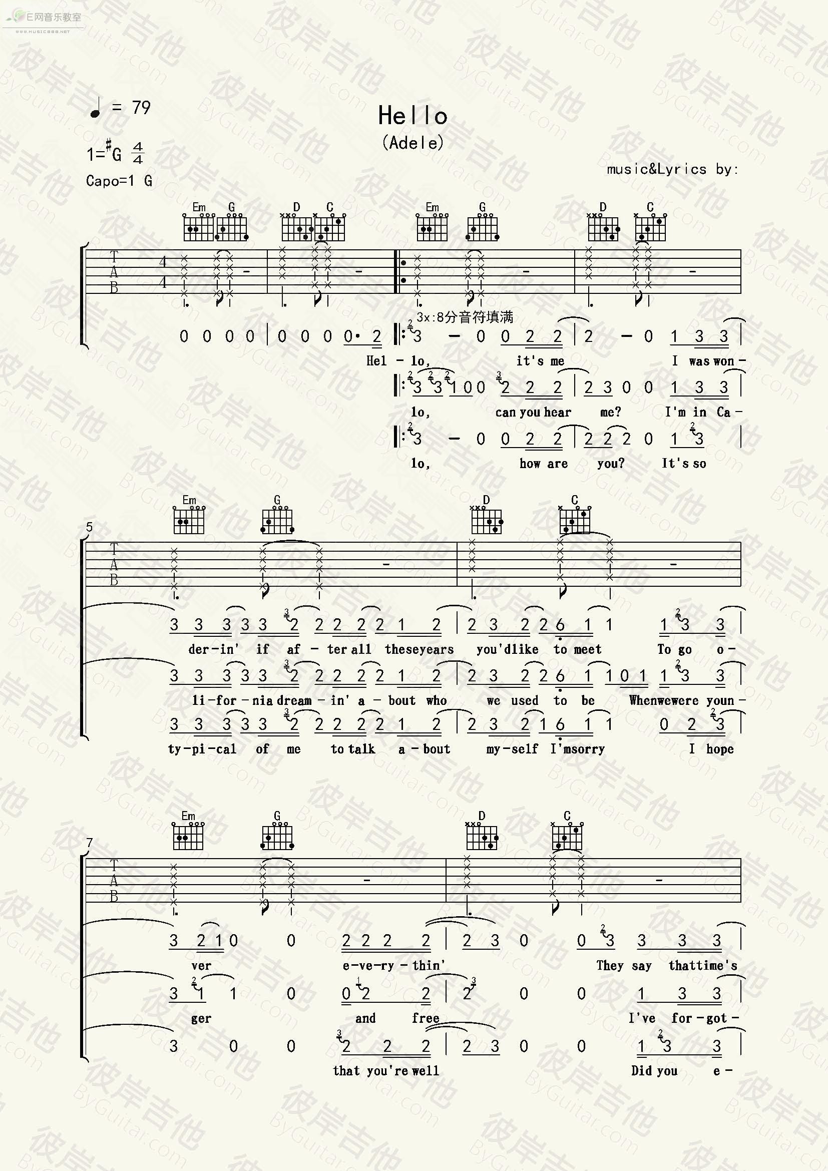 ADELE - HELLO吉他谱1